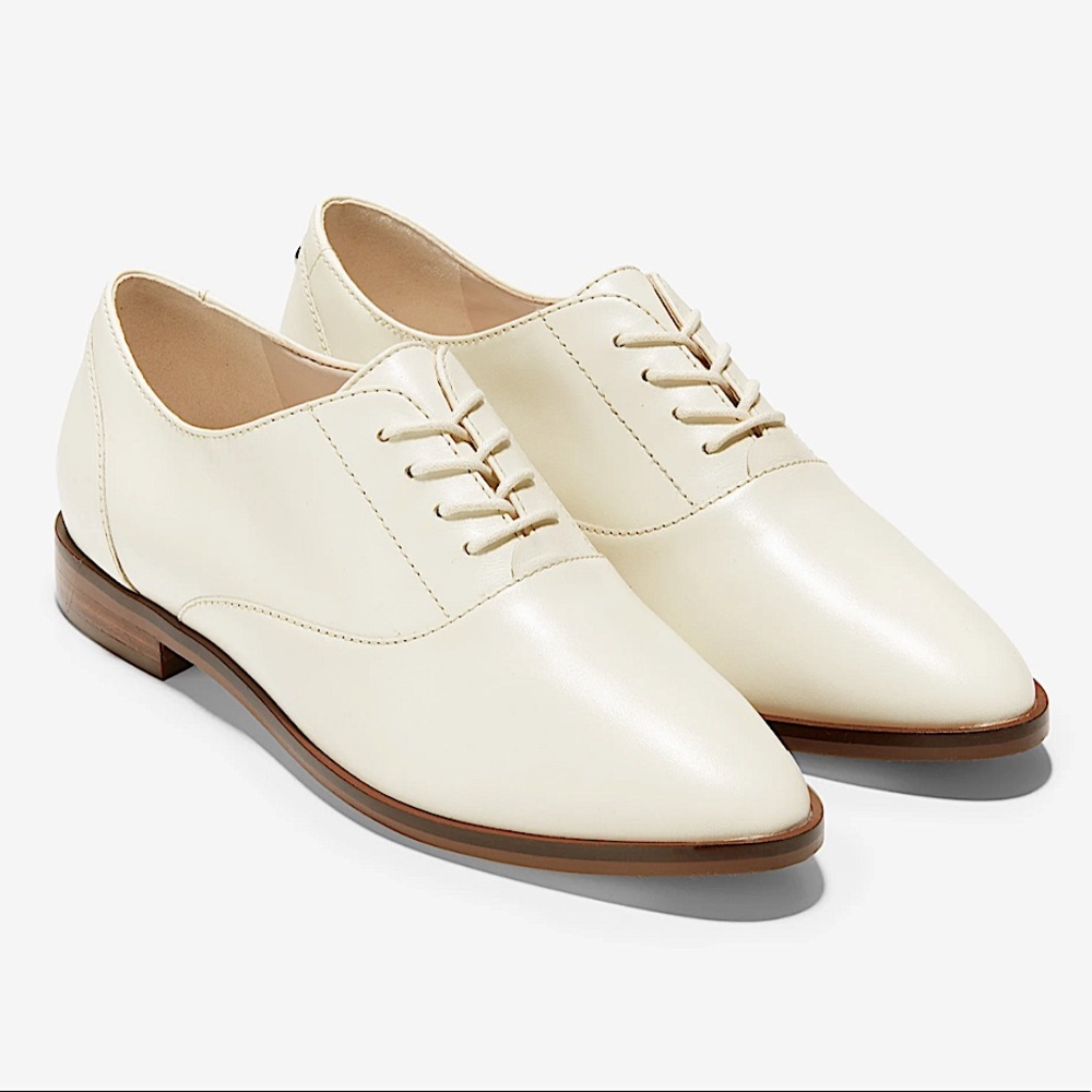 Women's Cream Leather Lace-Up Oxford Shoes